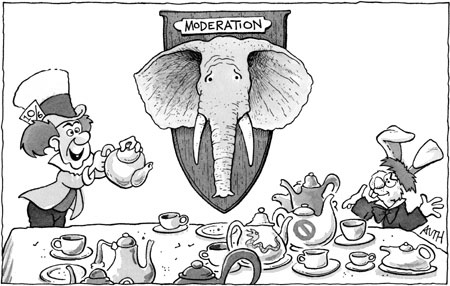 Tony Auth cartoon: Moderation at the Tea Party
