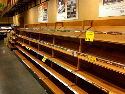 Empty bread shelves at Wegmans